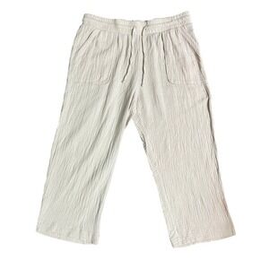 Palm Rio Gauze Cropped Pants Drawstring Pockets Casual Beige‎ Size L